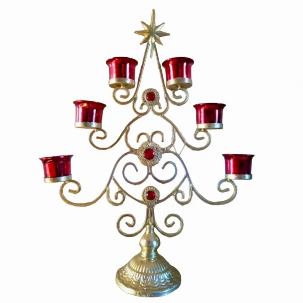 Golden Holiday Tea Light Candle Holder NWT